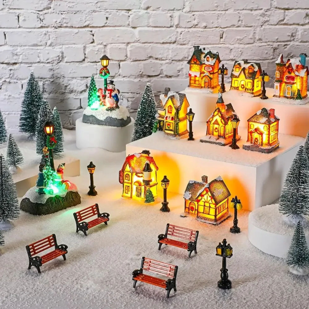 Lumières LED de Noël miniatures en résine, ornements d'éclairage, meubles de maison, décoration de maison, cadeaux de Noël, Kerstdorp