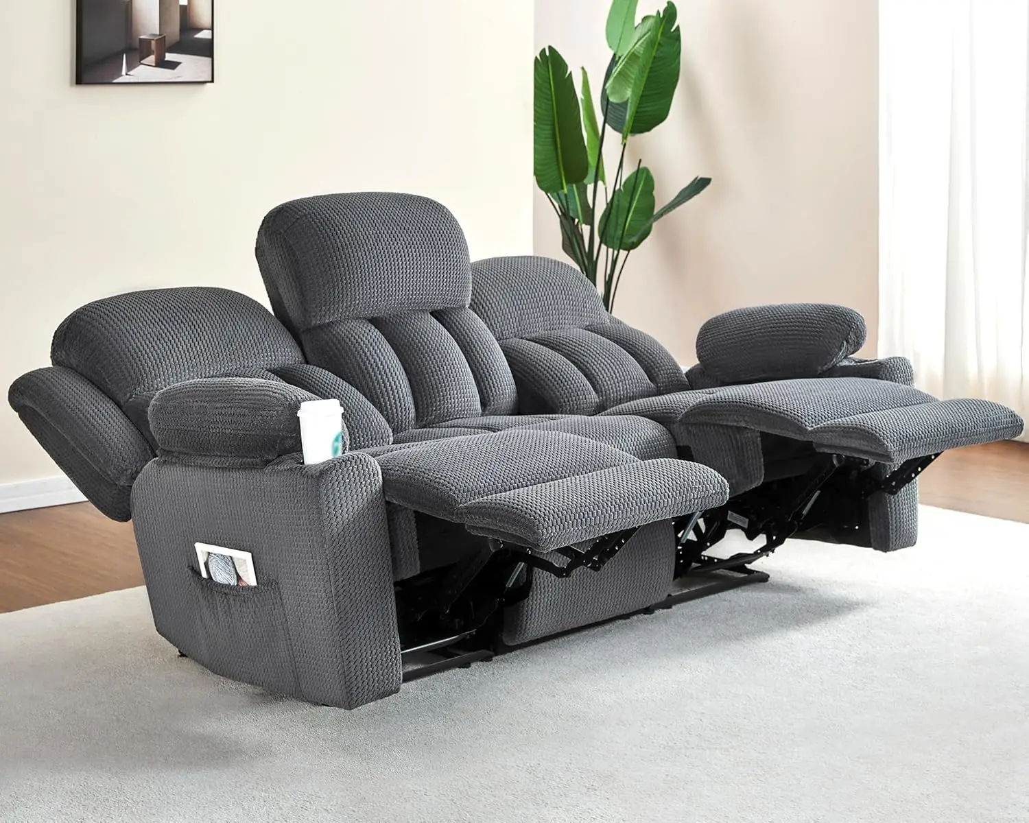 Recliner Couch, 3 Seater Sofa Recliner with Cup Holders for Living Room- 85 inch Comfy Couch with Dual Wingback Recliner