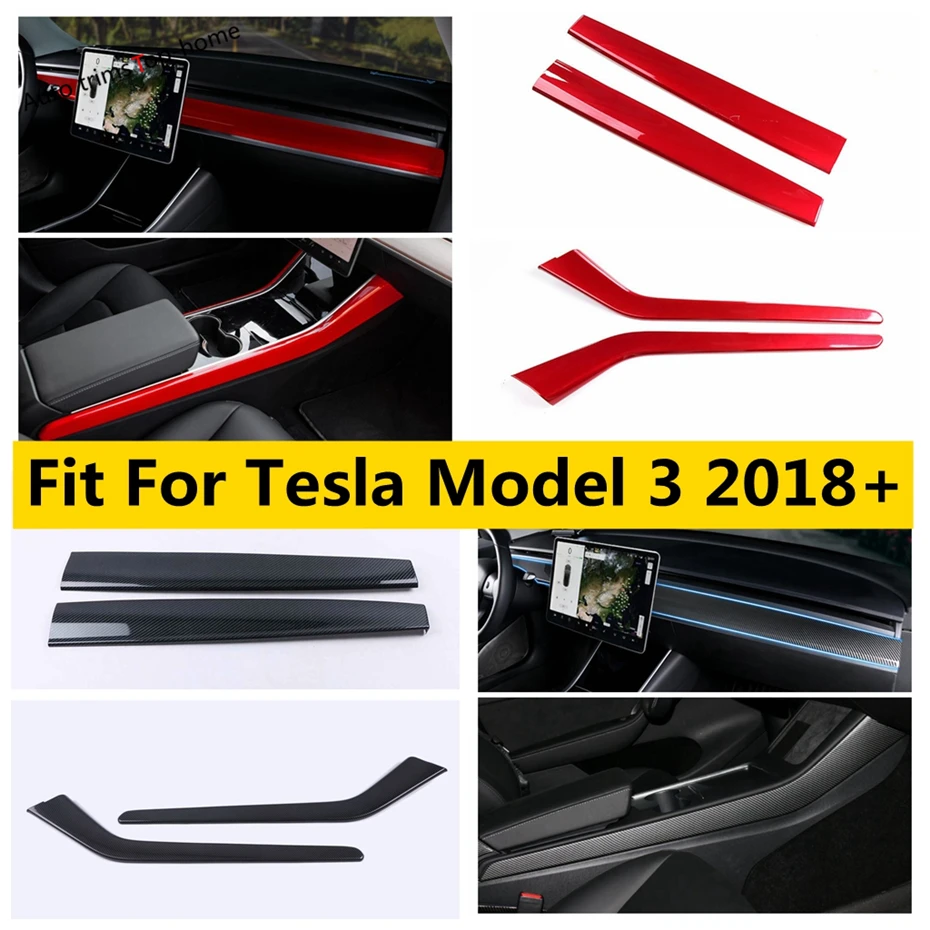 

Central Control Dashboard Shift Gear Panel Strip Frame Decor Cover Trim For Tesla Model 3 2018 - 2021 Carbon Fiber Accessories