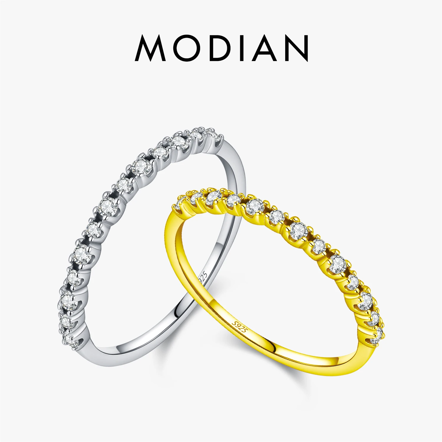 

MODIAN 925 Sterling Silver Delicate Stacking Rings Sparkling Round CZ Finger Rings For Women Fine Jewelry Gifts
