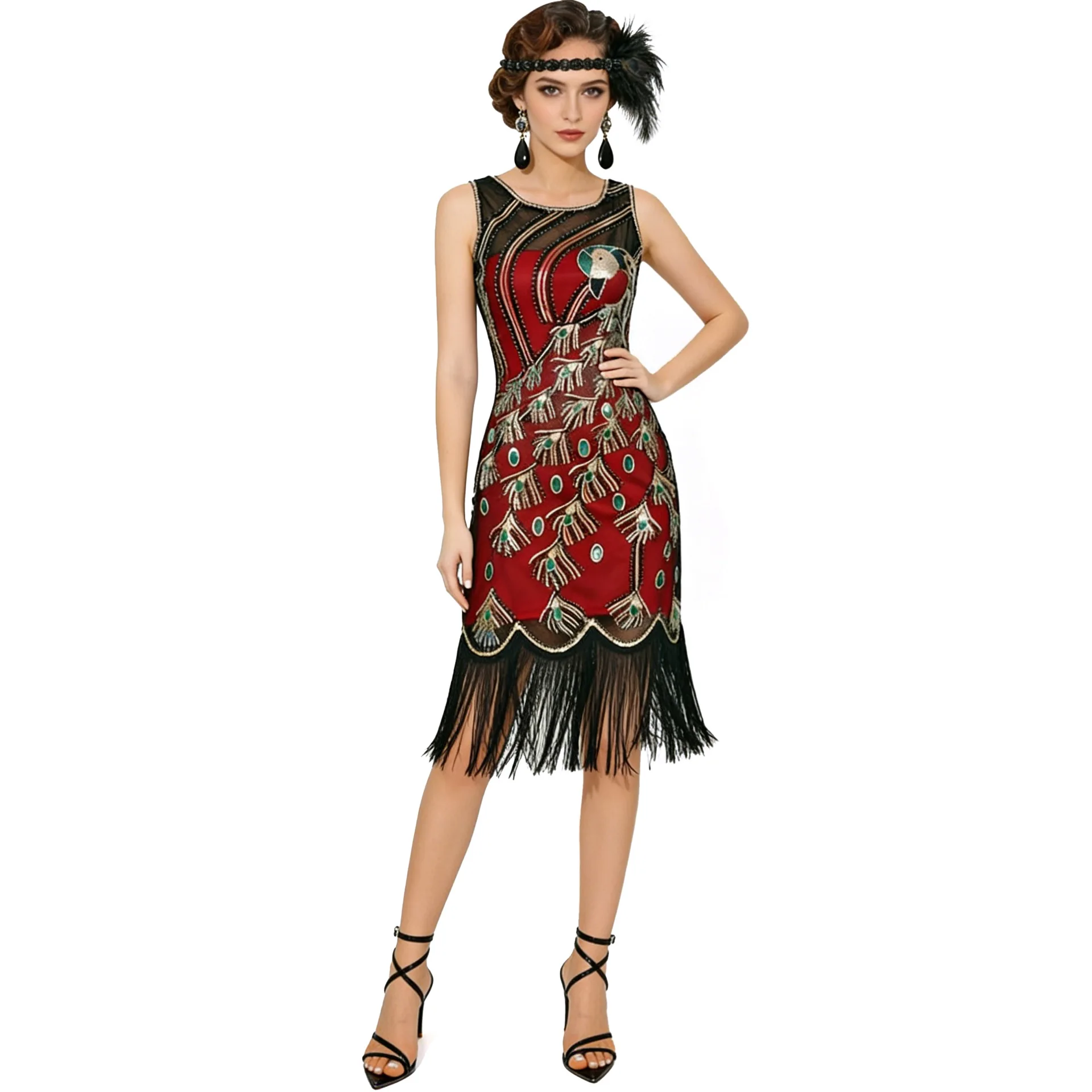 Gatsby Vintage Large Size Sequin Tassel Prom Party Dress Women's Ethnic Costume Stage Performance Dress Spring 2026