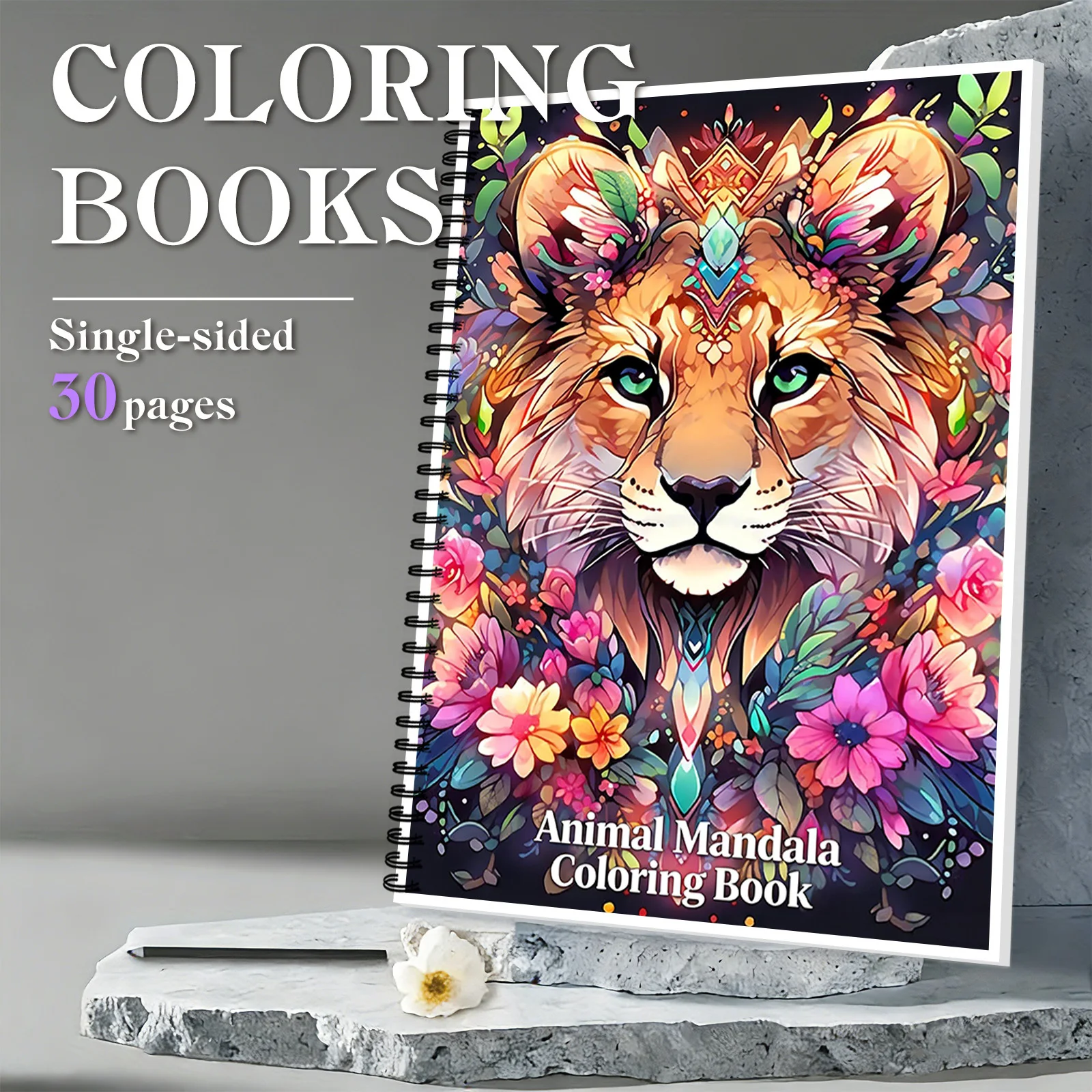 

1PC Elegant Lion Themed Animal Mandala Coloring Book, for Personal Unwinding Leisure Time, Creative Hobby Activities