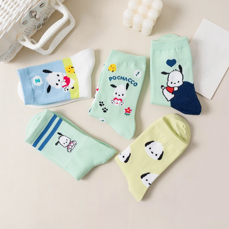 MINISO Pochacco Cartoon Cotton Socks Sanrio Combed Cotton Stockings Cute Puppy Girls Stockings Children Cotton Warmer Sock