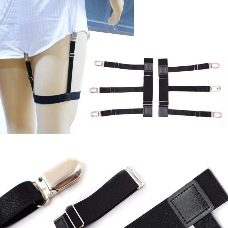 2Pcs/Set Mens Shirt Stays Holder Non-slip Locking Clamps Elastic Leg Suspenders