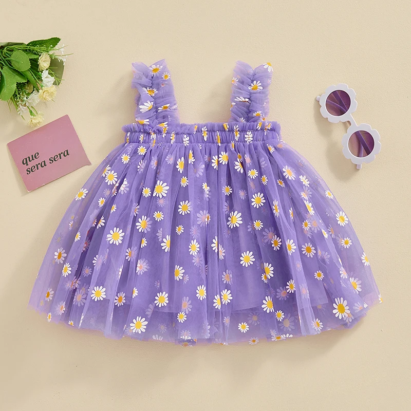 Baby Kids Girl’s Slip Dress Sleeveless Flowers Summer A-line Dress Tulle Princess Dress for 6 Months to 5 Years