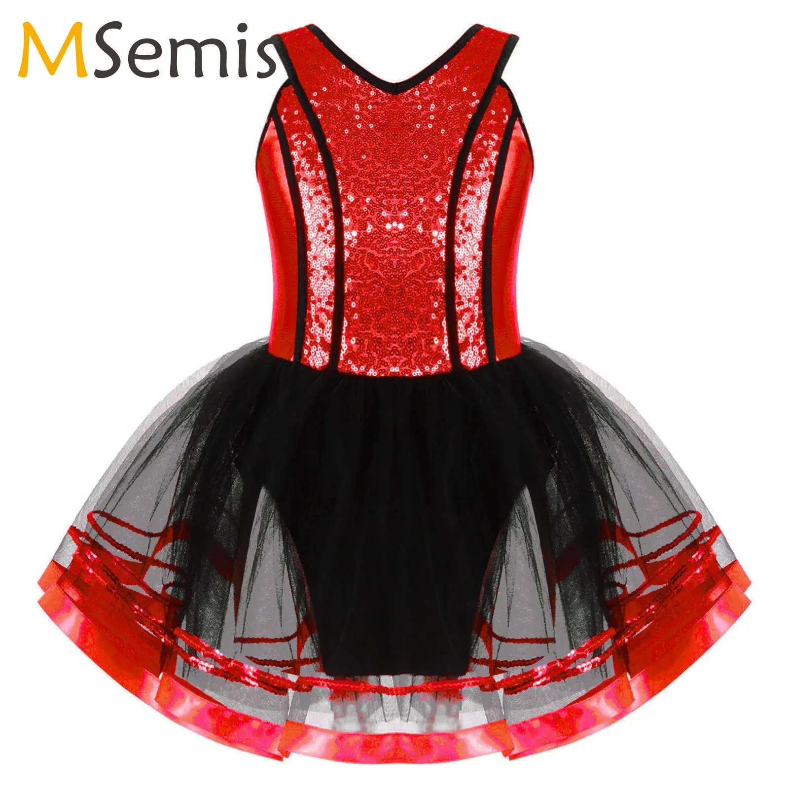 Kids Girls Sequins Halter Ballet Dance Tutu Dress Shiny Gymnastics Leotard Glitter Modern Latin Jazz Dancing Costume Dancewear