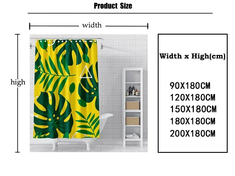 Tropical Green Leaf Palm Cactus Shower Curtain Landscape Bathroom Curtain Waterproof Polyester Shower Curtain