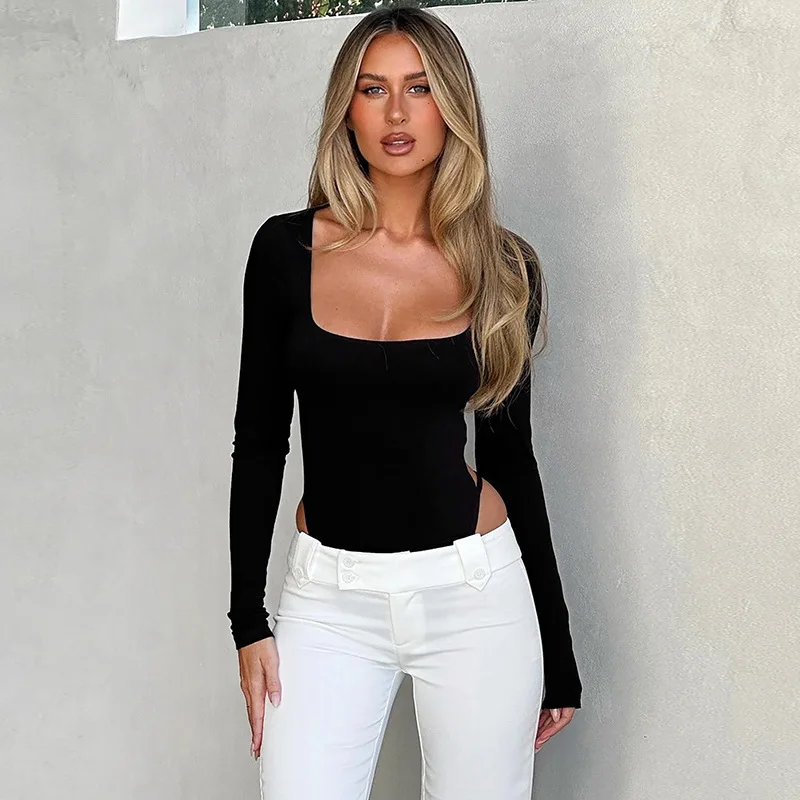 Dames Faion Long Sve Bal Strap Design Slim Fit Sexy Eendelig Herfst 2025, Trendy Vierkante Kraag Hot Girl Pak