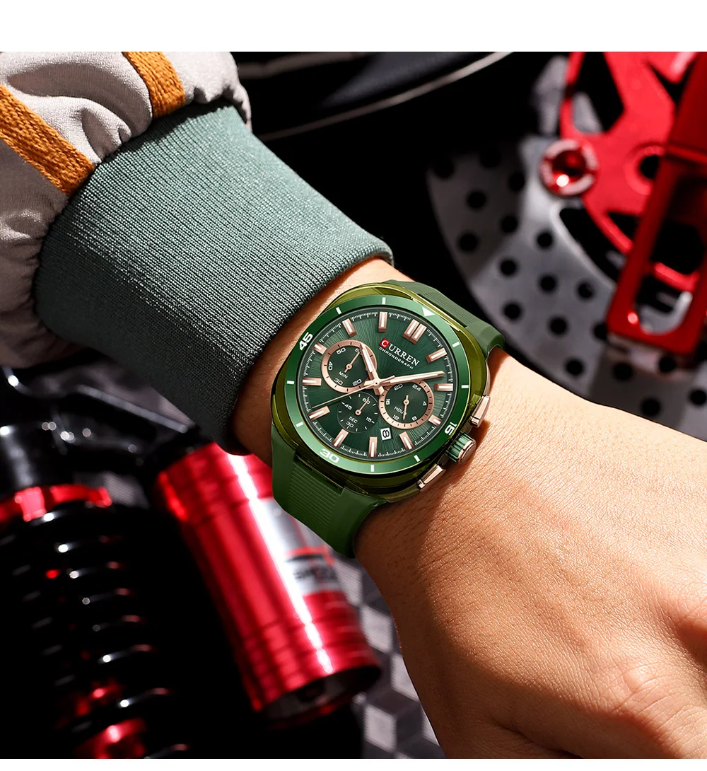 CURREN Herren Luxus-Sportuhr Chronograph Quarz-Armbanduhr mit Silikonarmband Leuchtende Zeiger Relógio Masculino – Detail 19