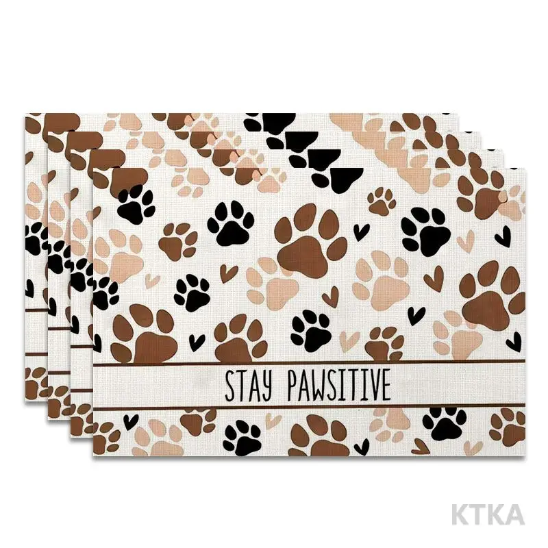 4Pcs, Cute Dog Paw Print Placemats, Best Placemats, Washable, Suitable for Holiday Parties, Home Decor, Kitchen Countertops, Rectangular Dining Rooms, Make Your Dining Room and Kitchen More Beautiful, Birthday Gifts and Housewarming Party Gifts for Family and Friends