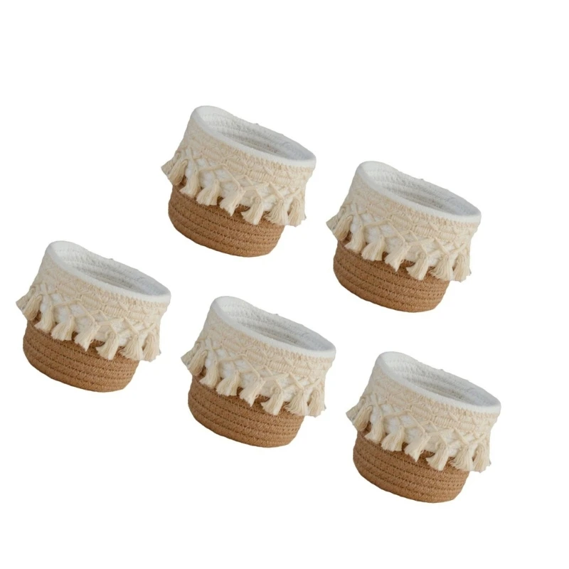 5 個デスクオーガナイザーペンホルダー綿ロープ織バスケット化粧ブラシホルダー