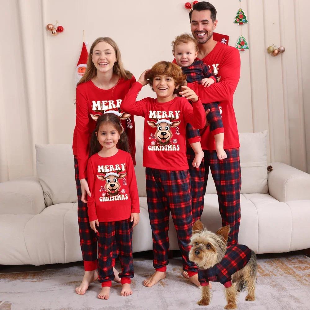 Merry Christmas Pajamas Set Mom Daughter Dad Son Matching Outfits Cute Deer Print 2 Pcs Suit Sleepwear Baby Dog Romper Xmas Look