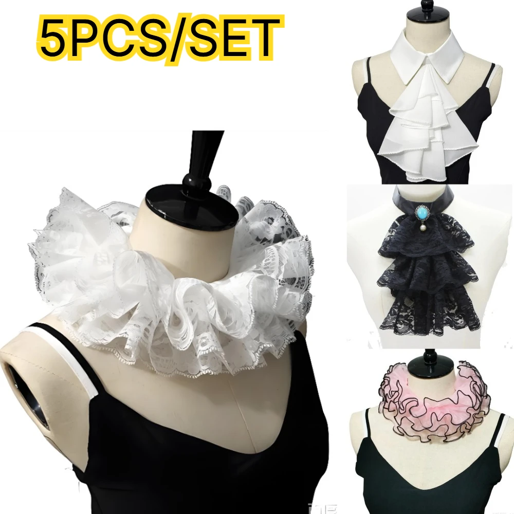 5PCS Victorian Elizabethan Ruffled Neck Collar Silky Satin Collar Layered Choker Accessories Detachable Collar Shawl Wrap