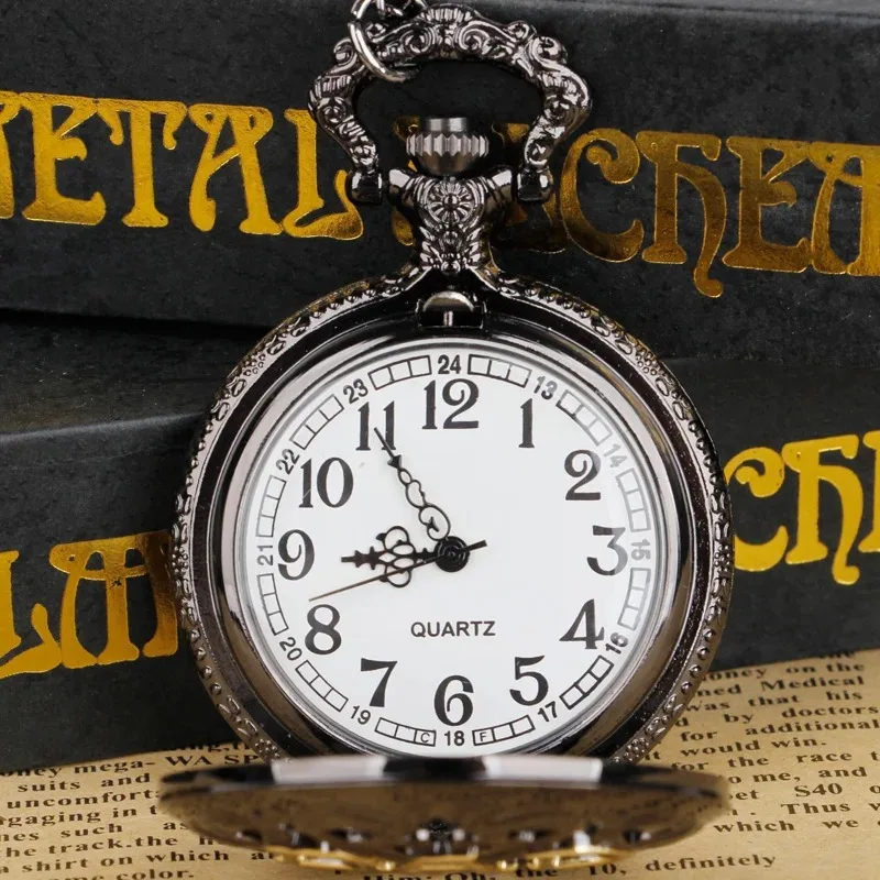 DAD 彫刻クォーツメンズ懐中時計チェーンネックレス付きヴィンテージブラック高品質ヴィンテージ誕生日ギフトお父さんへ