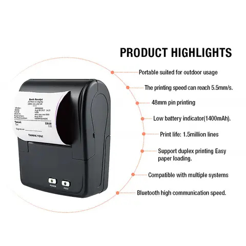 58MM Portable Mini Bluetooth Mobile Receipt Ticket Dot Matrix Printer  For Android Mobile Phone