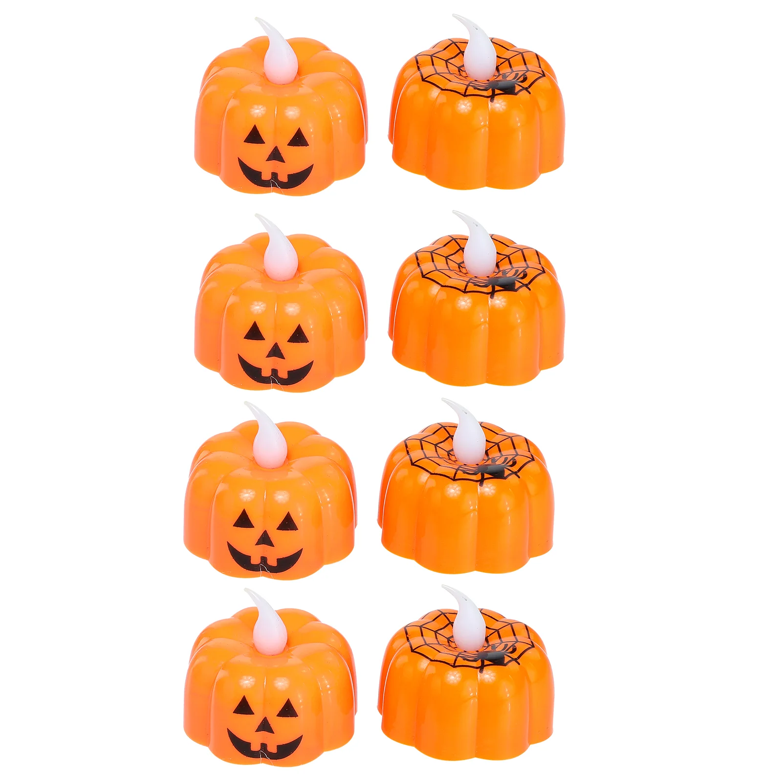 8 pçs abóbora lanterna lâmpada mini luz noturna led halloween teia de aranha luzes brilhantes desktop