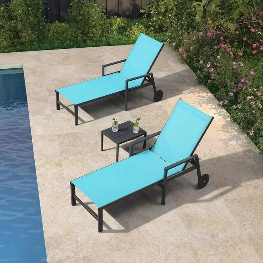 

Outdoor Lounge Chairs, 2 Aluminum Terraces with Wheels and Armrests, Outdoor Lounge Chairs