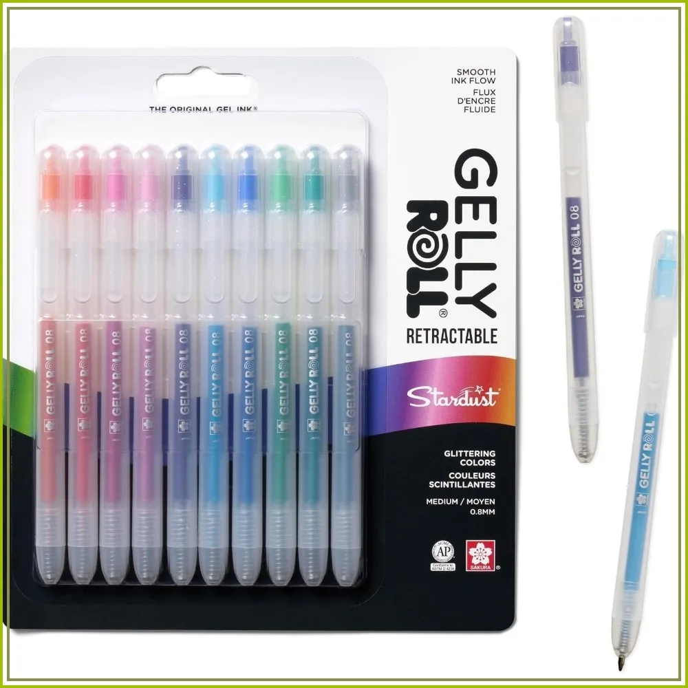

Stardust Glitter Gel Pens - Retractable Medium Point, Assorted Colors - Ideal for Journaling, Art, Drawing - 10 Pack