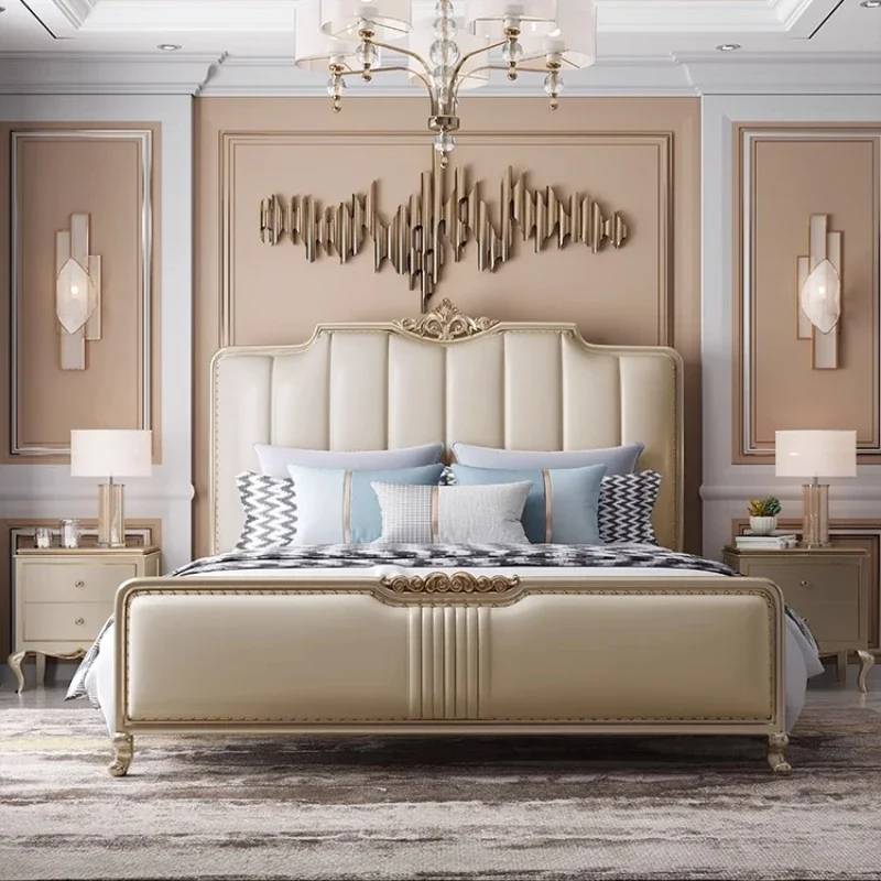 

Sleeping Minimalist Double Bed European Design White Modern Double Bed Frame Craft Wooden Designer Cama Solteiro Hotel Furniture