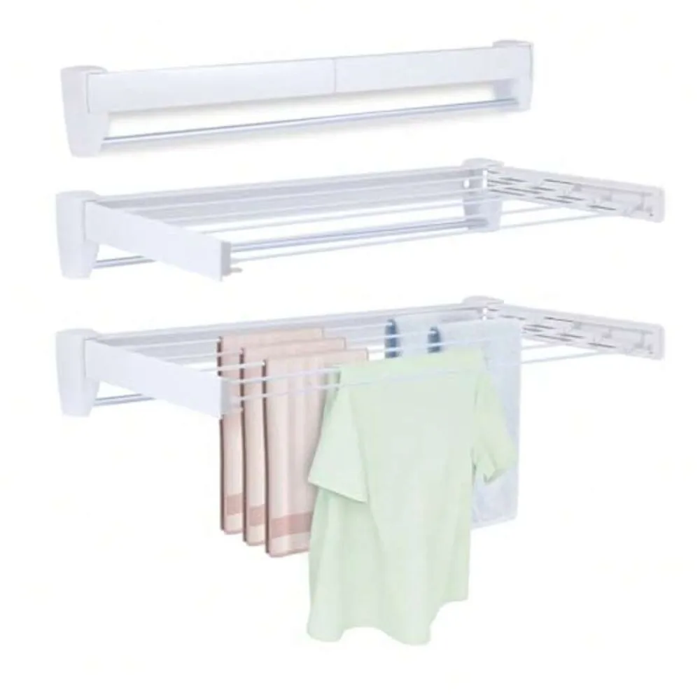 Wall Mounted Clothes Drying Rack 27.56 Inch Foldable Retractable Laundry Hanger with Towel Pole Heavy Duty Space Saving Stainless Steel Garment Drying Rack for Balcony Bathroom Bedroom RV Camping