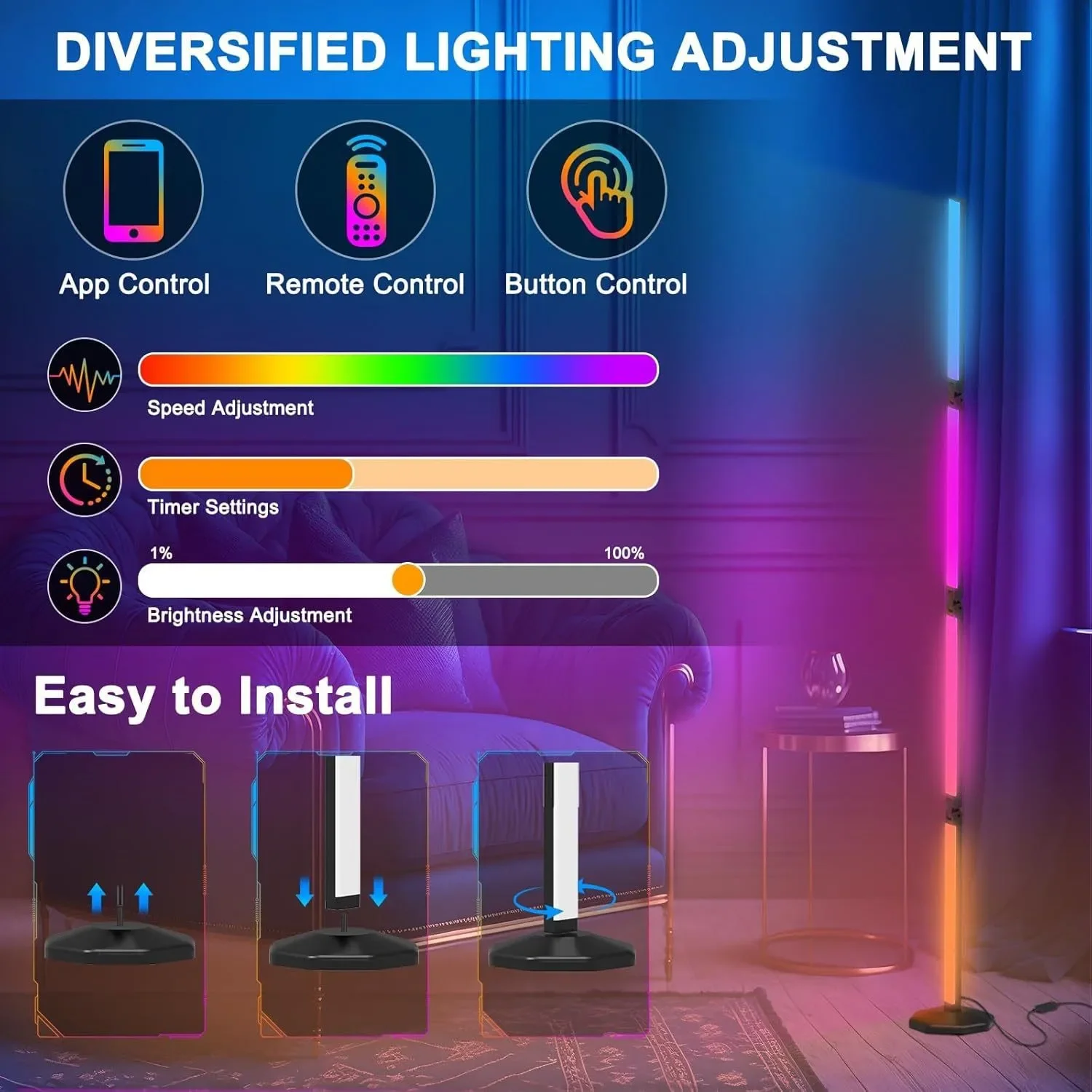 New DIY Floor Lamp Wall Lamp RGBICWW Colorful Wall Graffiti WIFI Shaped Desktop Lamp Esports Atmosphere Light