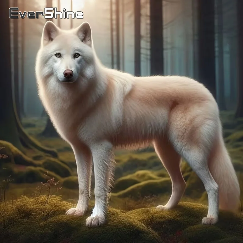 EverShine Vollquadratisches Rundes Diamant-Mosaik Hunde-Tier-Motiv DIY Diamantmalerei Wolf Kreuzstich-Set Stickerei-Dekoration für Zuhause