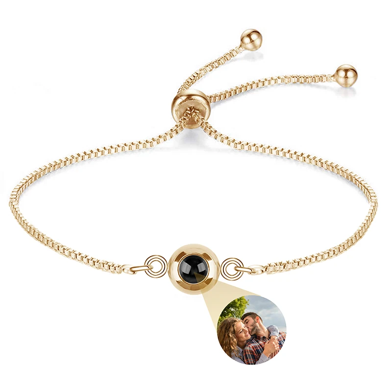 Personalisiertes Foto-Armband mit Bild im Inneren, 100 Sprachen 'Ich Liebe Dich' Projektions-Armband aus Edelstahl