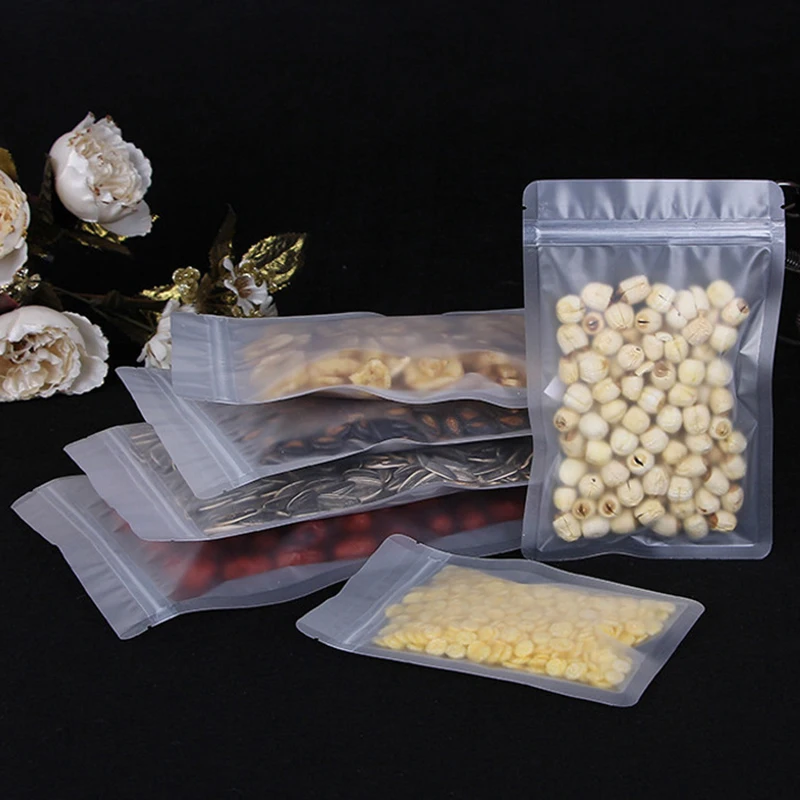 Flat Translucent Frosted Plastic Storage Zip Lock Bag Food Nut Snack Cereal Scented Tea Candy Gift Heat Sealing Package Pouches