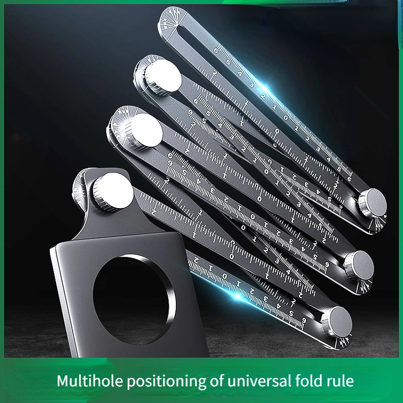 Multi-function Aluminum Alloy Six Fold Rule Tile Hole Locator Woodworking Universal Multi-fold Ruler Office Accessories