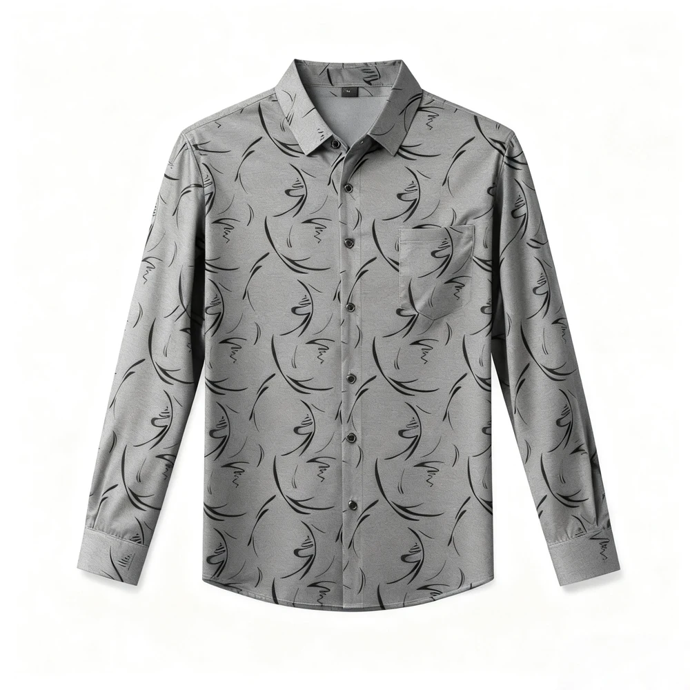 

Men New Plant Natural Grass Pattern 3D Printed Shirt Simple Business Casual Party Long-sleeved Lapel Soft Comfortable Outer Top