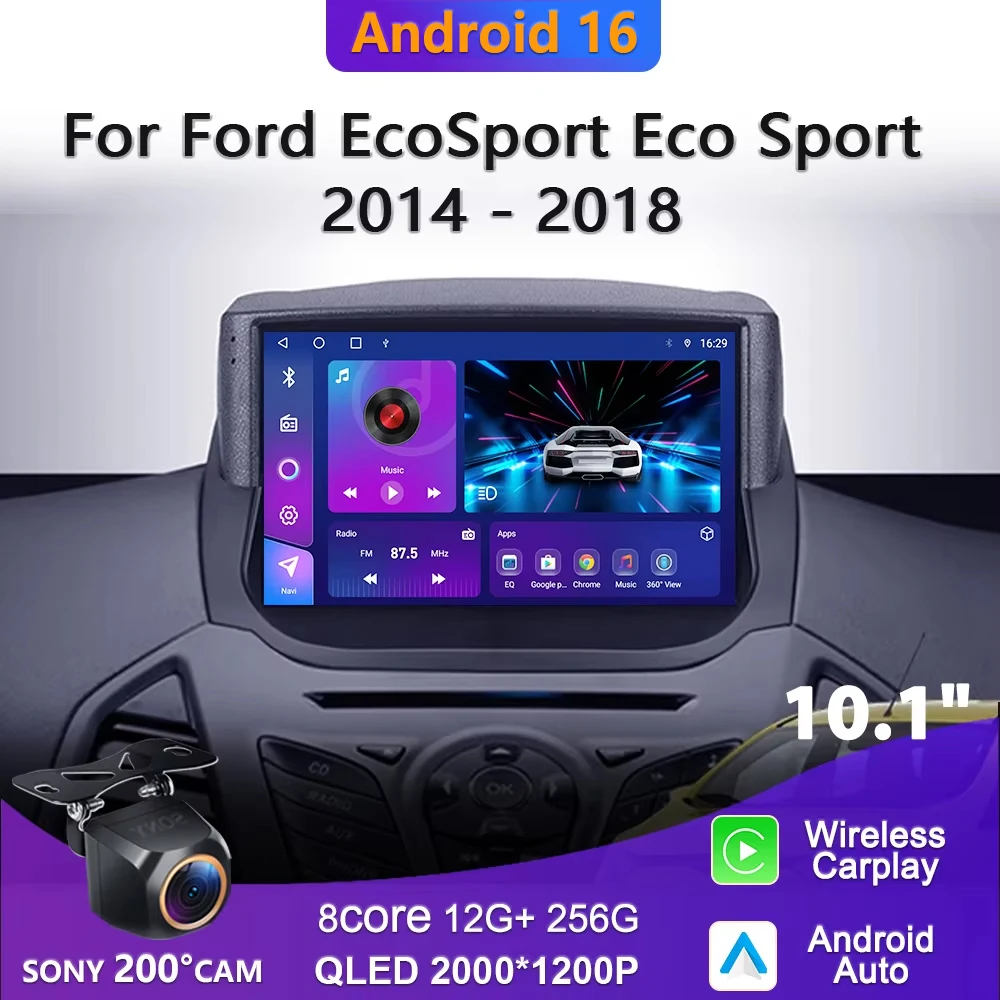 2K Incell Screen Android 16 For Ford EcoSport 2013 - 2017 QLED Screen Multimedia Stereo Head Unit DVD Navigation Dash Cam 5G