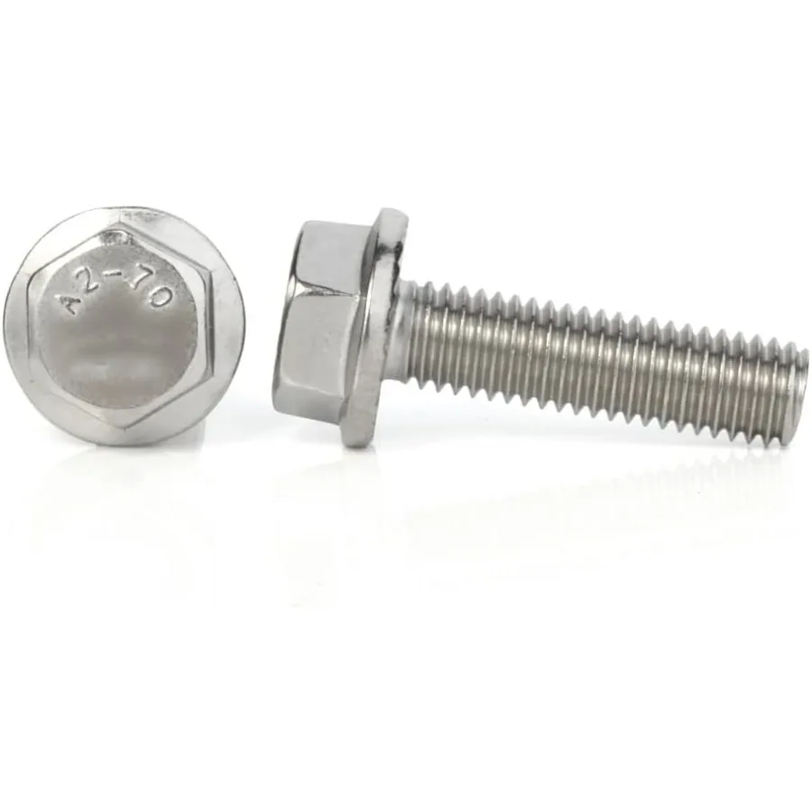 M6 x 8mm 10mm 12mm 16mm 20mm Parafusos sextavados flangeados Variedade de parafusos hexagonais de aço inoxidável 188 304 DIN 6921 Quantidade 25