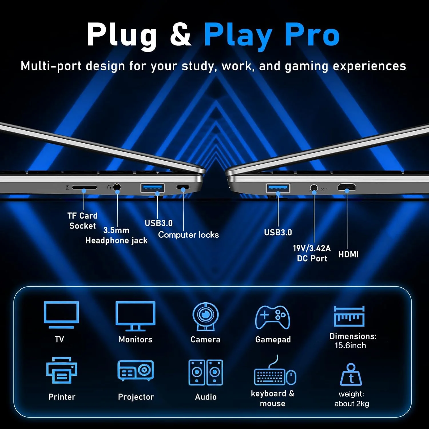 كمبيوتر محمول ACEKAMAS مقاس 15.6 بوصة قابل للنقل Intel Core i7 6500U i3 6100U Windows 11 Pro كمبيوتر محمول للألعاب سعة 16 جيجابايت DDR4 1 تيرابايت SSD كمبيوتر محمول