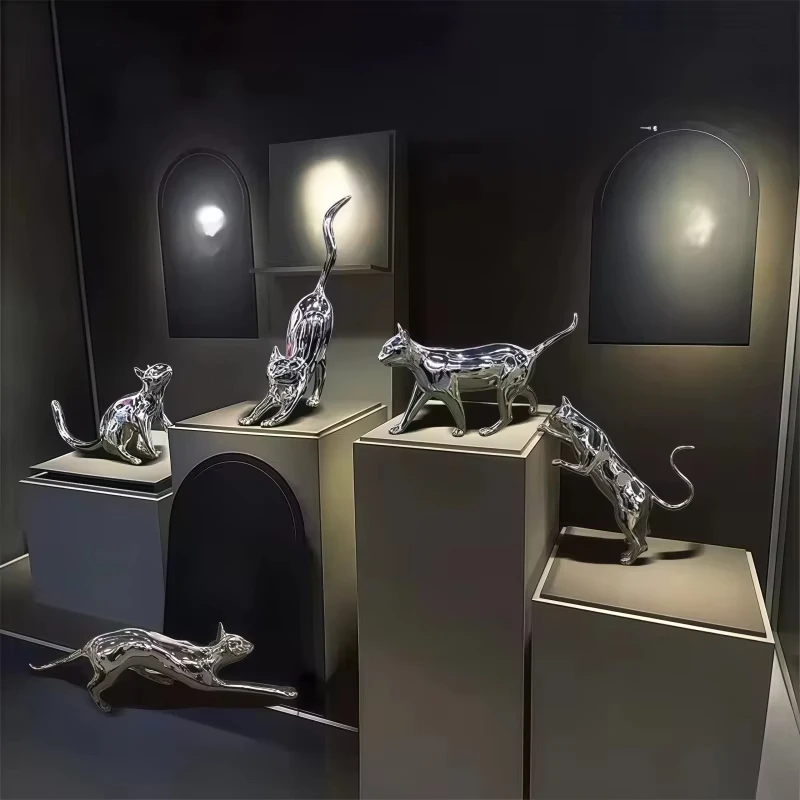 Mirror stainless steel various cat shaped sculpture, outdoor landscape sculpture, creative homes decoration ornaments ZY812EJ