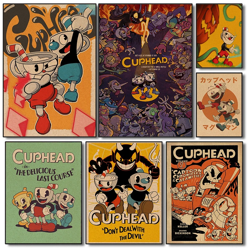 Game Cuphead Poster Classic Video Games Prints Canvas Painting Cuphead Wall Art Pictures Home Living Room Retro Game Decoration