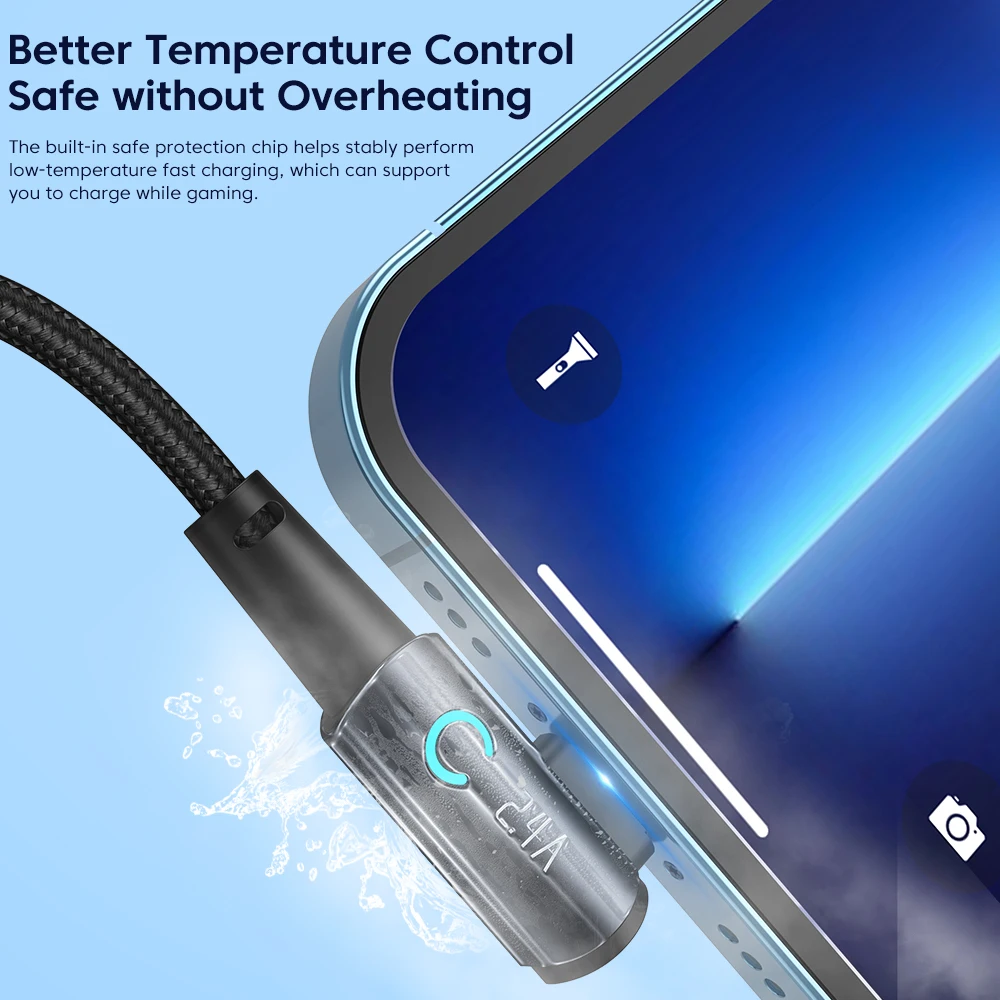 Toocki 90 Degree USB Cable for iPhone 14 13 12 11 Pro Max Pro Max 8 7 Plus 2.4A USB Lightning Cable for iPhone iPad Gaming Wire image 2