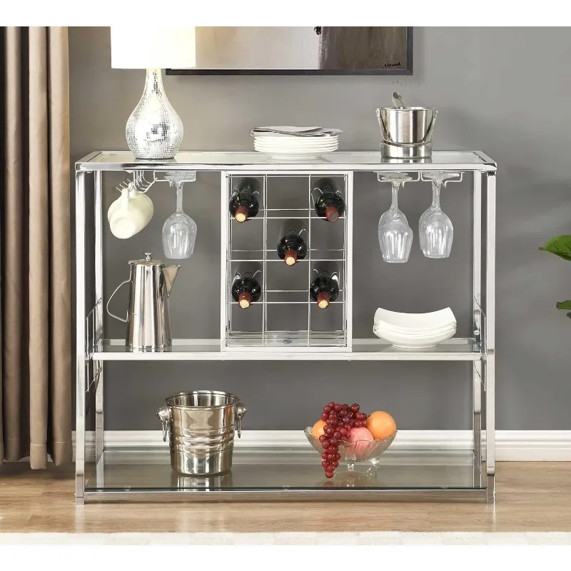 

Wine Rack Table with Glass Holder, 3-Tier with Temered Glass Shelves, Modern Liquor Cabinet with Storage for Wine Bar