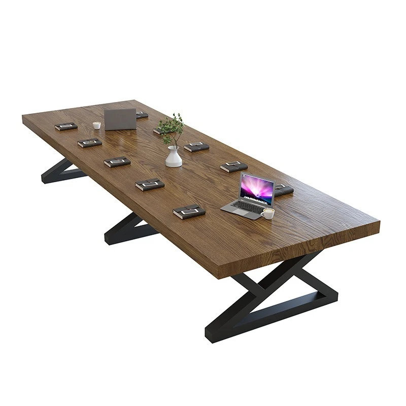 

Solid wood conference long simple modern table and chair combination Nordic industrial style large long table