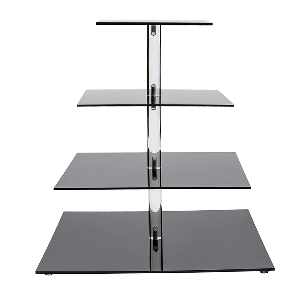 

4 Layers Acrylic Cake Display Square Rack Cupcake Holder Shelf 12 Inch Diameter Dessert Tower Buffet Party Wedding