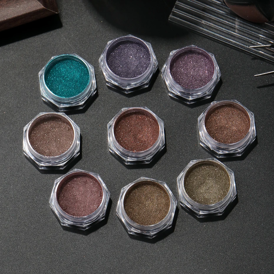 ชุดผงกลิตเตอร์เล็บ 9 สี แบบโฮโลแกรม สีน้ำตาลเข้ม ผงโครมเล็บสุดสว่าง อุปกรณ์ทำเล็บ DIY สำหรับฤดูหนาว