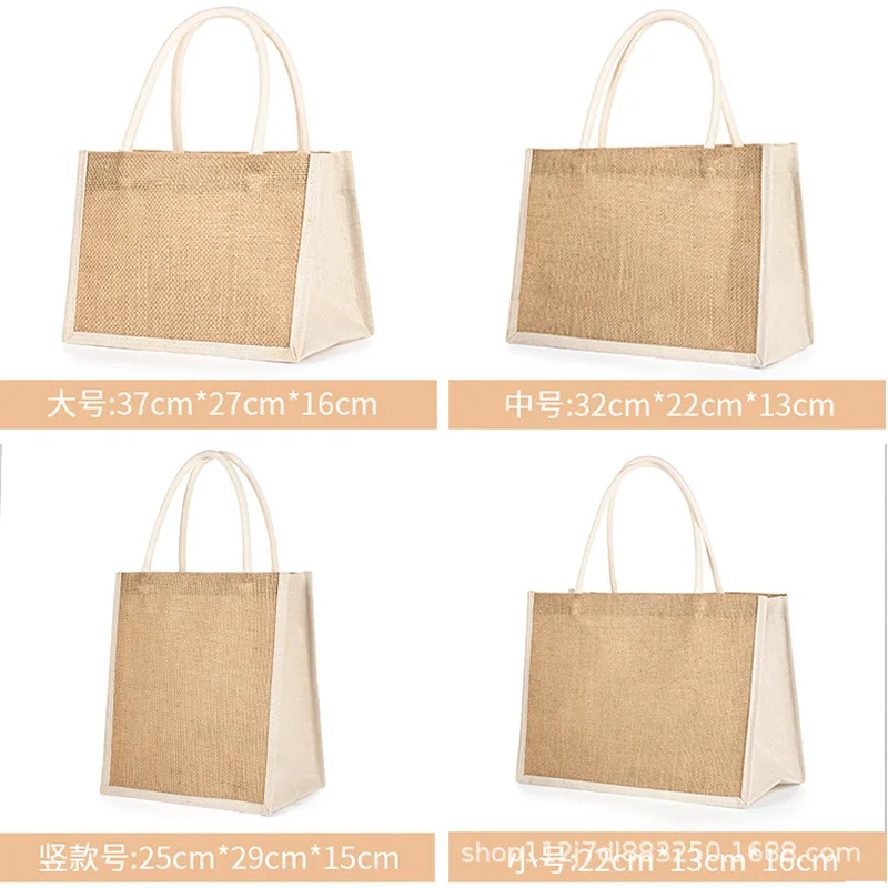 DIY Blank Grocery Handbag Jute Burlap Tote Bags  Large Capacity  Women Girl Foldable Travel Storage Organizer with Handles