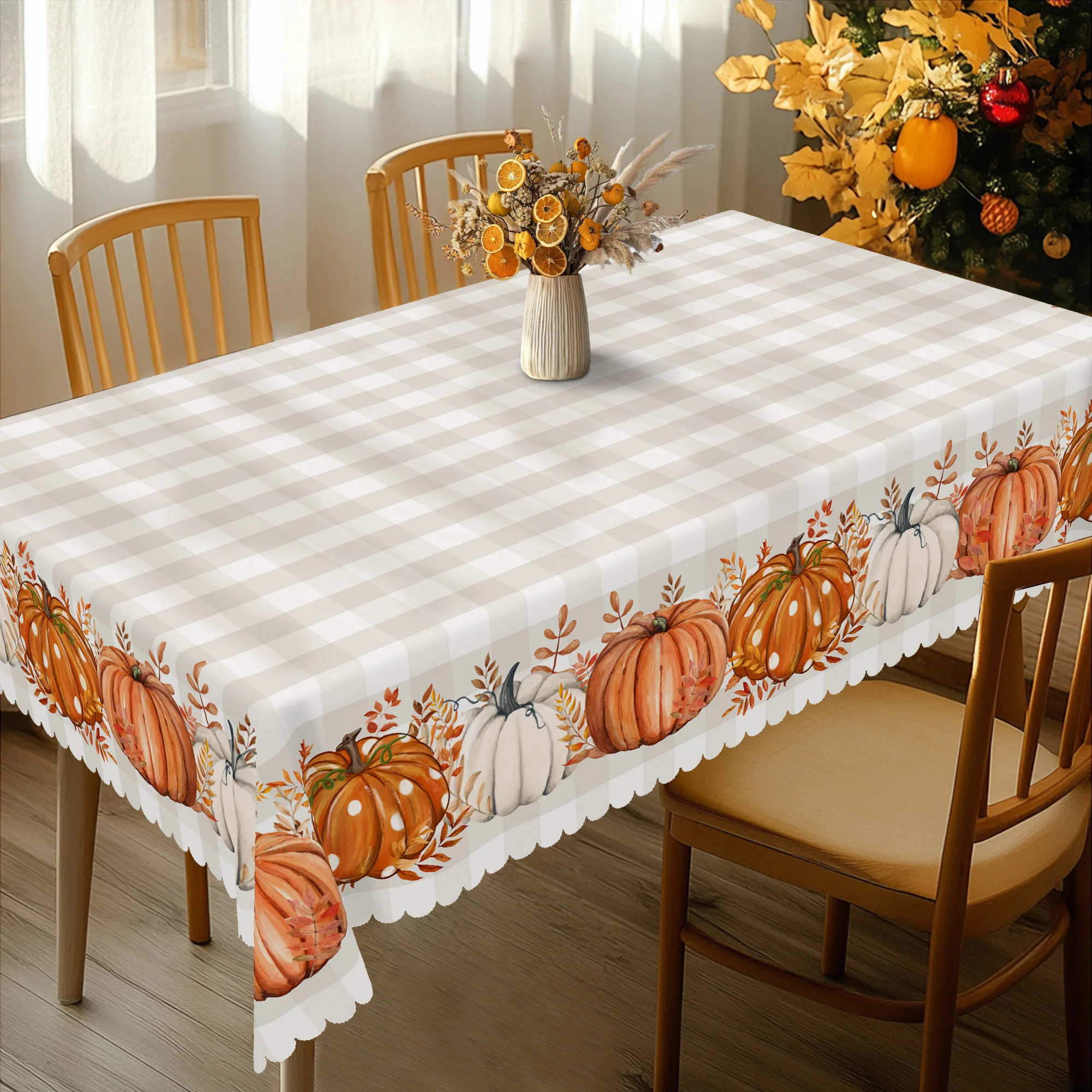 1 Piece of Autumn Thanksgiving-Themed Printed Tablecloth, Pumpkin and Maple Leaf Pattern Design, Farmhouse Style, Suitable for Autumn Harvest Festival, Holiday Gatherings, Camping Picnics, Garden Birthday Party Decorations, Kitchen Accessories, Tablecloth for Restaurant Patio, Autumn Indoor and Outdoor Decoration, Perfect Gift for Friends, Round and Rectangular Tablecloths, Various Sizes Available