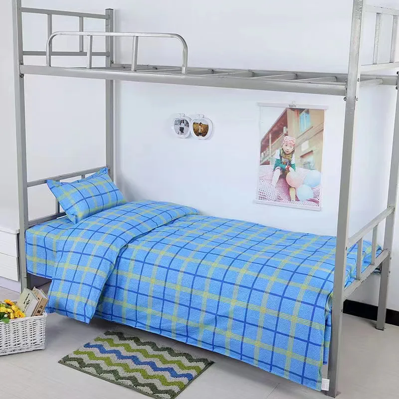 

Student dormitory three piece set of pure cotton single piece bed sheets, school unit staff bunk bedding three piece set