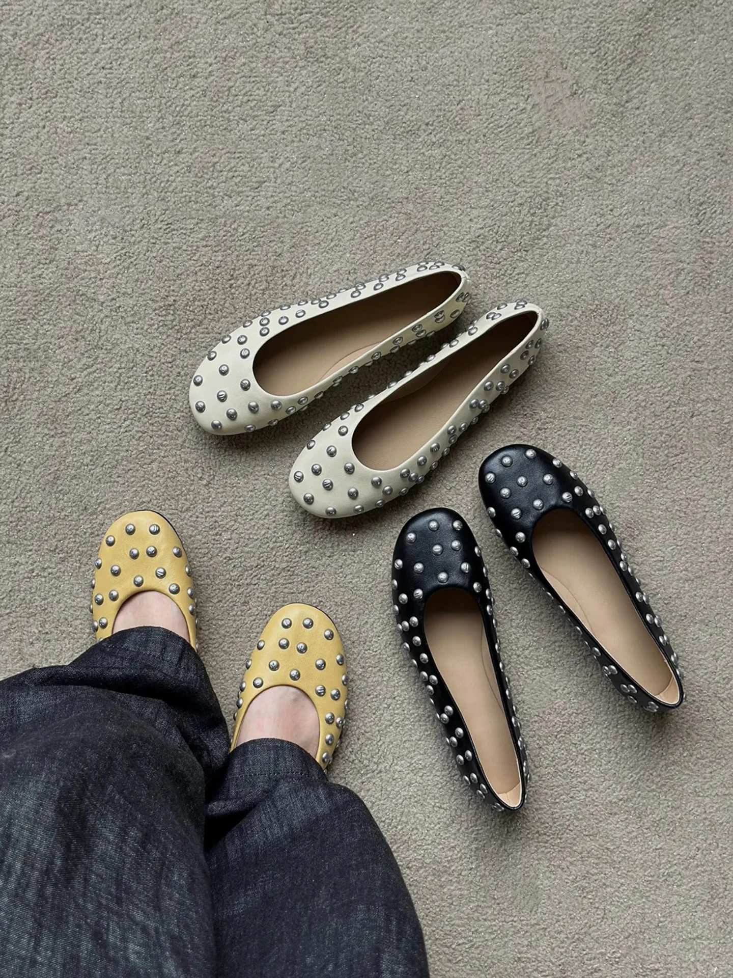 retro-leather-rivet-ballet-flats-slip-on-low-cut-soft-bottom-grandmother-shoes-commute-small-leather-shoes-round-toe-flat-heel