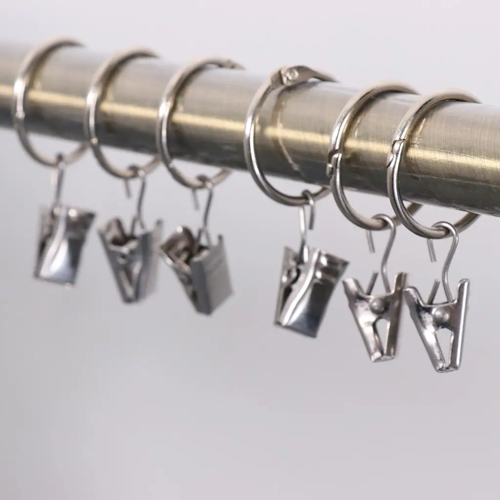Portable Curtain Clips Rustproof Metal Curtain Rod Rings for Living Room Shower Drapes and Valances