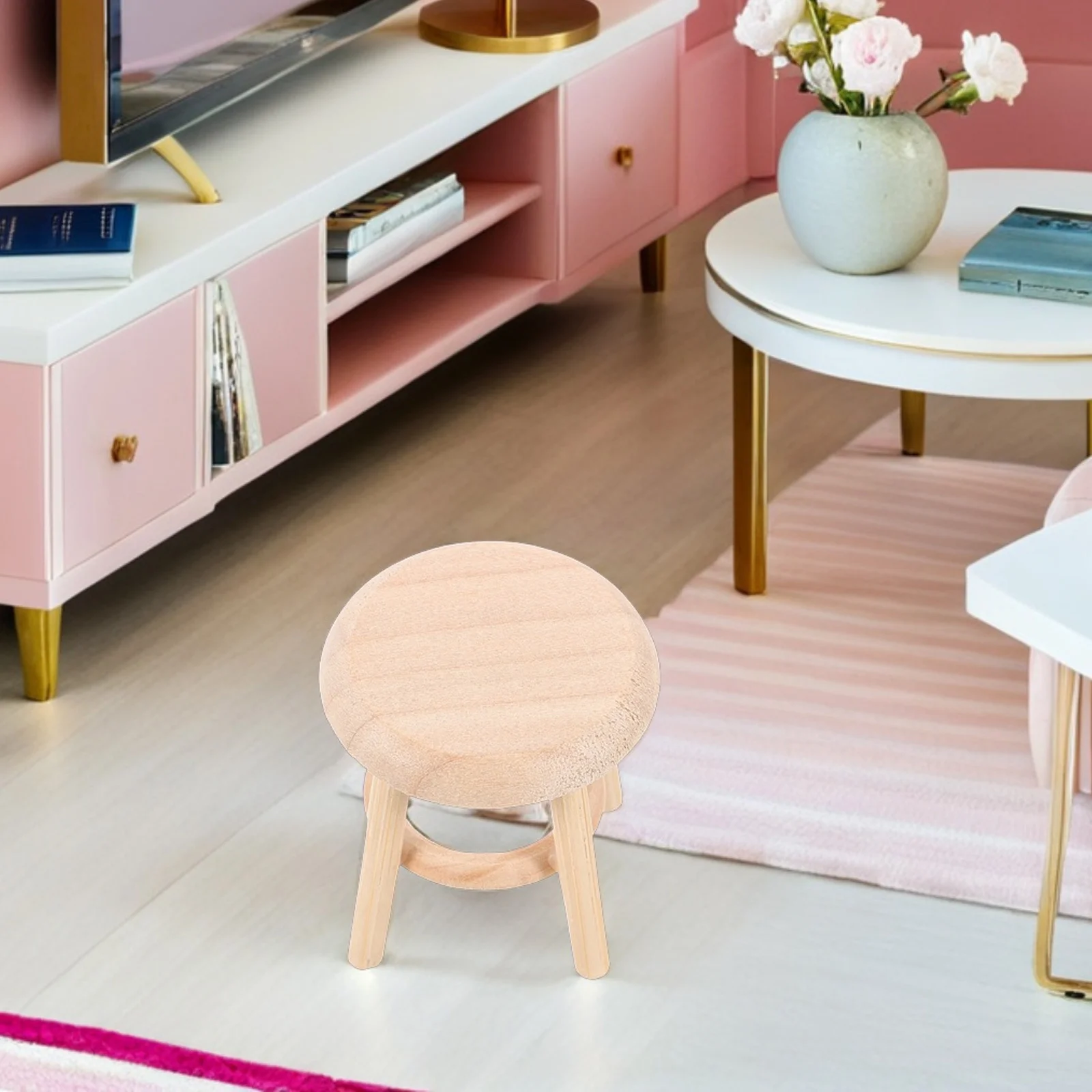 

2Pcs Mini Wood Stool Compact 1:12 Scale Round Bar Chair for Miniature Living Room Furniture Collection Mini Wood Chair
