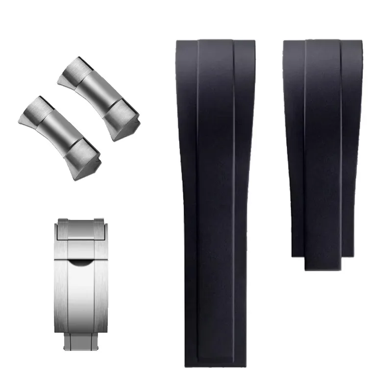 Correa de goma suave de 20mm, 21mm y 22mm para Tudor 39mm 1958 BB58 Black Bay Panda Pro, correa de reloj con escudo negro, pulsera Linker de extremo de acero