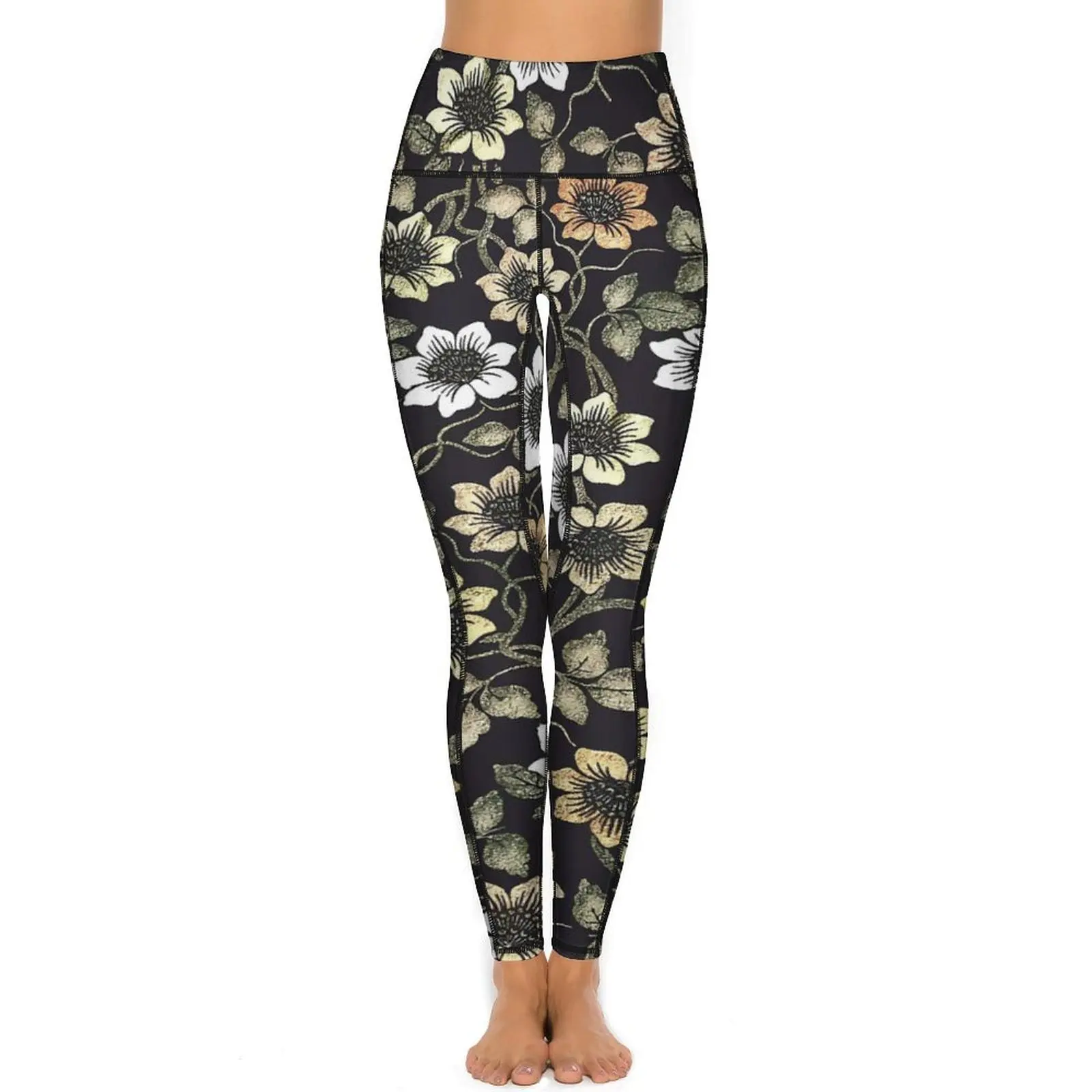 Retro Flower Yoga Pants Sexy Anemone Floral Pattern Leggings High Waist Fitness Leggins Women Retro Elastic Sports Tights