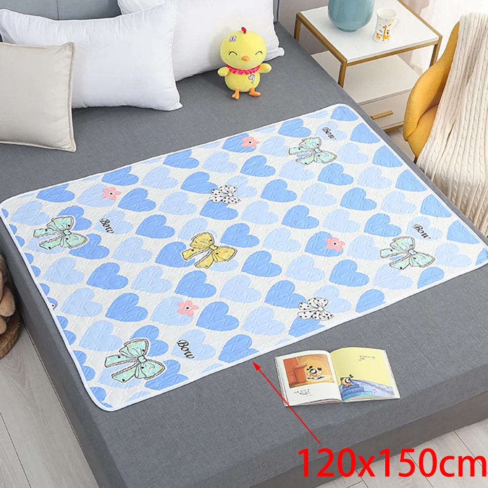 

120x150cm 4 Layers Cartoon Dino Heart Diaper Mat Waterproof Washable Changing Pads for Night and Menstrual Protection Baby Care