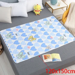 120x150cm 4 Layers Cartoon Dino Heart Diaper Mat Waterproof Washable Changing Pads for Night and Menstrual Protection Baby Care